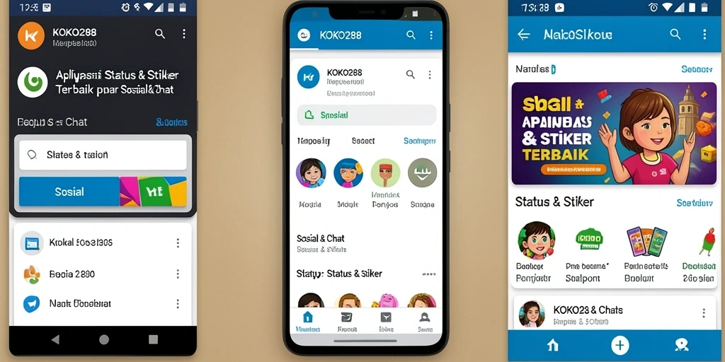 Antarmuka KOKO288 menampilkan berbagai stiker menarik untuk status dan chat.
