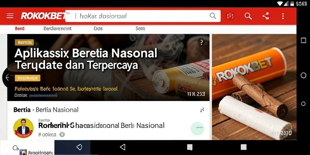 Tampilan antarmuka aplikasi ROKOKBET yang menampilkan berita nasional terbaru.